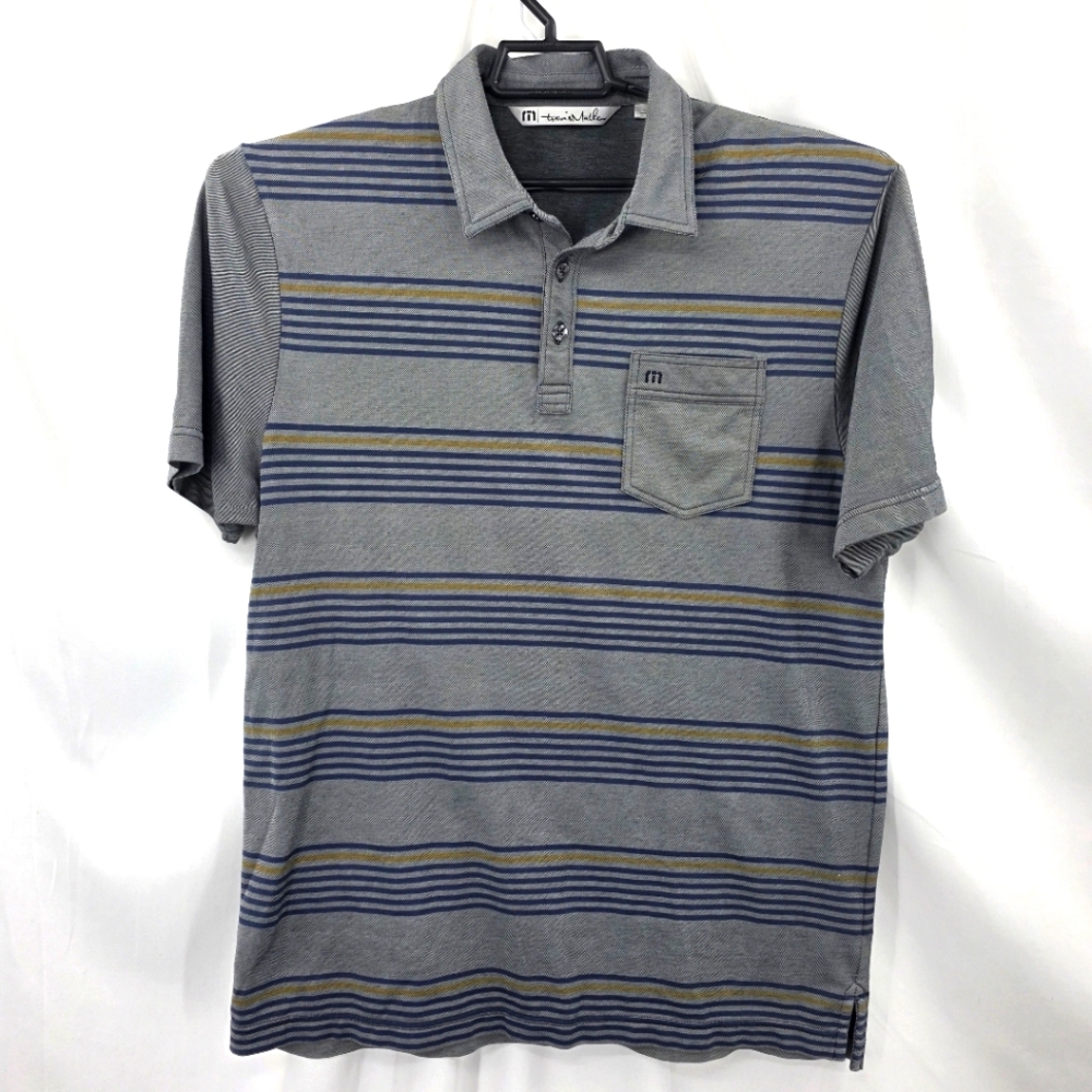 Travis Mathew Shirt Mens Large Gray Striped Performance Golf Polo Pocket Stretch - Picture 2 of 8